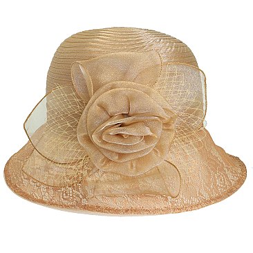 FLORAL PRINT ORGANZA DOWN BRIM DERBY HAT