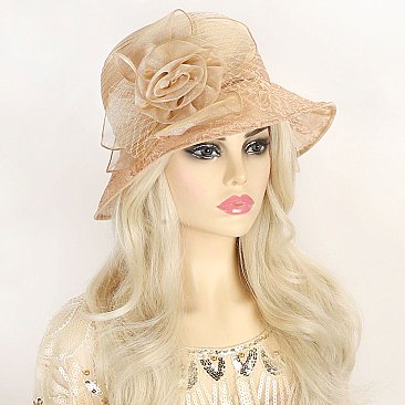 FLORAL PRINT ORGANZA DOWN BRIM DERBY HAT