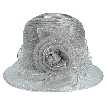 FLORAL PRINT ORGANZA DOWN BRIM DERBY HAT