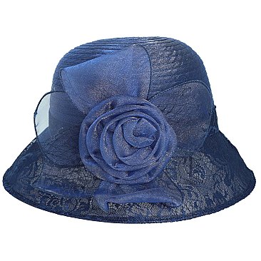 FLORAL PRINT ORGANZA DOWN BRIM DERBY HAT