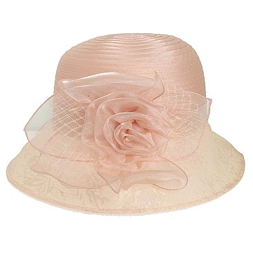 FLORAL PRINT ORGANZA DOWN BRIM DERBY HAT