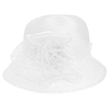 FLORAL PRINT ORGANZA DOWN BRIM DERBY HAT