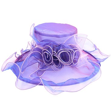 LARGE BRIM KENTUCKY DERBY ORGANZA FLAT TOP HAT