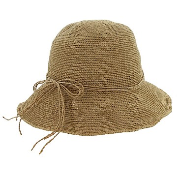 BOW STRAW BUCKET HAT