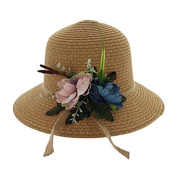 FLOWER-DESIGNED STRAW BUCKET HAT SLHTP1098