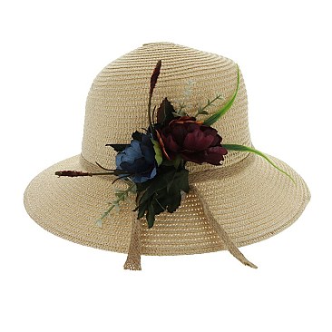 FLOWER-DESIGNED STRAW BUCKET HAT SLHTP1098