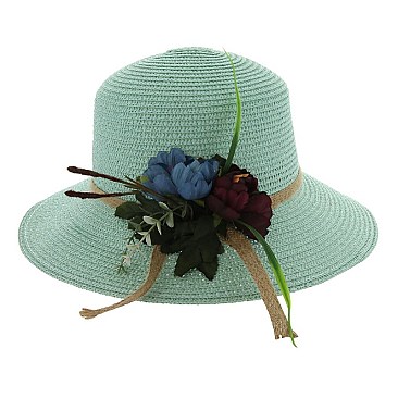 FLOWER-DESIGNED STRAW BUCKET HAT SLHTP1098