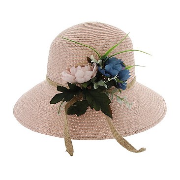 FLOWER-DESIGNED STRAW BUCKET HAT SLHTP1098