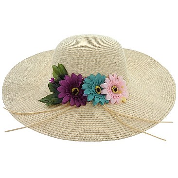 TRIO FLOWER-DESIGNED STRAW HAT