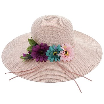 TRIO FLOWER-DESIGNED STRAW HAT