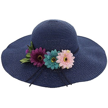 TRIO FLOWER-DESIGNED STRAW HAT