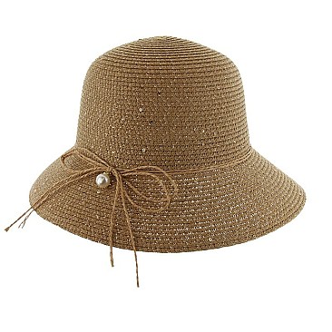 SUMMER STRAW BUCKET HAT WITH PEARL