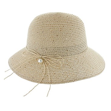 SUMMER STRAW BUCKET HAT WITH PEARL