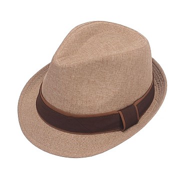 NEUTRAL TONE TEXTURED BAND FEDORA HAT