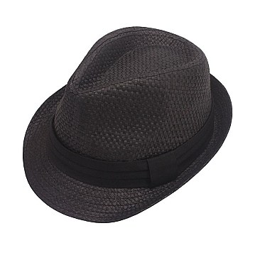 NEUTRAL TONE BANDED WOVEN FEDORA HAT