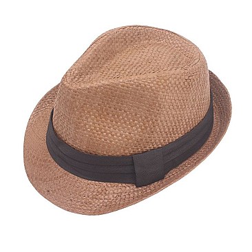 NEUTRAL TONE BANDED WOVEN FEDORA HAT