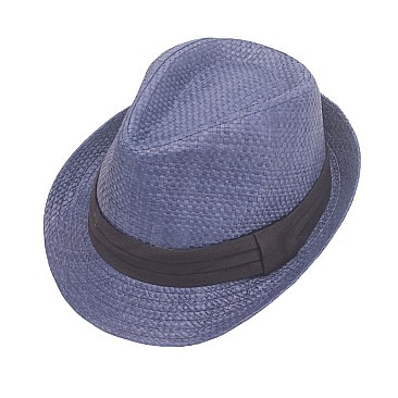 NEUTRAL TONE BANDED WOVEN FEDORA HAT