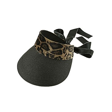 LEOPARD SATIN RIBBON WOVEN SUN VISOR