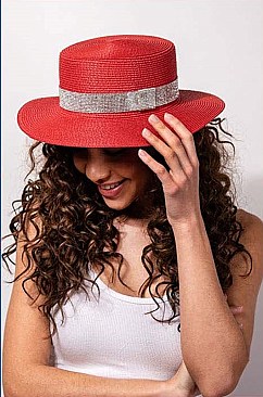 FASHION STRAW WOVEN HAT WITH CRYSTAL BAND ACCENT
