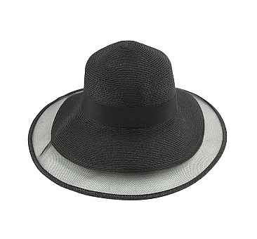 MESH TRIM WOVEN SUMMER HAT