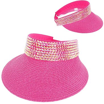 RHINESTONE PAPER WOVEN SUN VISOR