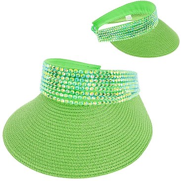 RHINESTONE PAPER WOVEN SUN VISOR