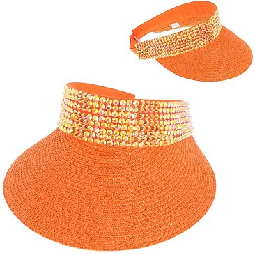 RHINESTONE PAPER WOVEN SUN VISOR