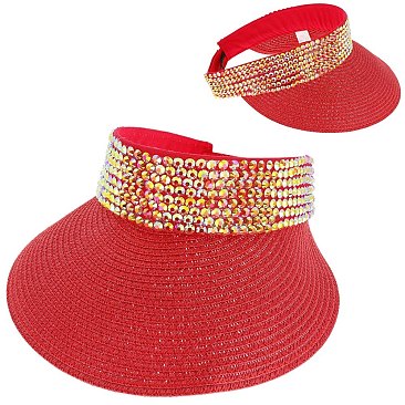 RHINESTONE PAPER WOVEN SUN VISOR