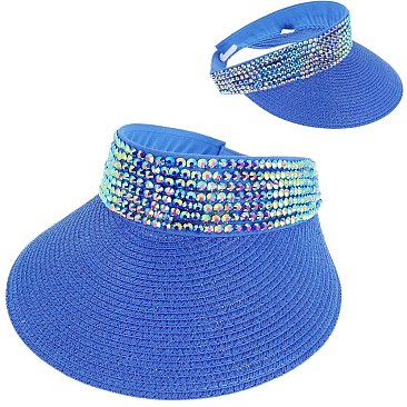 RHINESTONE PAPER WOVEN SUN VISOR