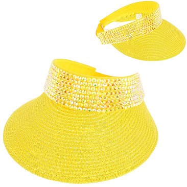 RHINESTONE PAPER WOVEN SUN VISOR