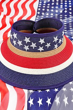 PATRIOTIC USA AMERICA FLAG PAPER WOVEN SUN VISOR