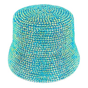 TRENDY RHINESTONE STUDDED PAPER BRAID BUCKET HAT