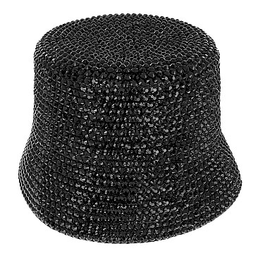 TRENDY RHINESTONE STUDDED PAPER BRAID BUCKET HAT