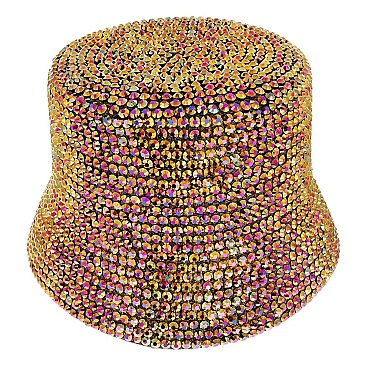 TRENDY RHINESTONE STUDDED PAPER BRAID BUCKET HAT