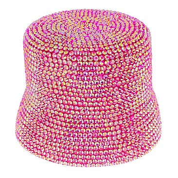 TRENDY RHINESTONE STUDDED PAPER BRAID BUCKET HAT