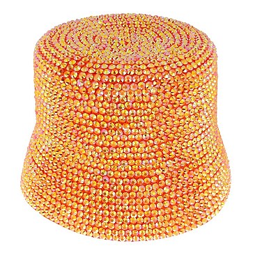 TRENDY RHINESTONE STUDDED PAPER BRAID BUCKET HAT