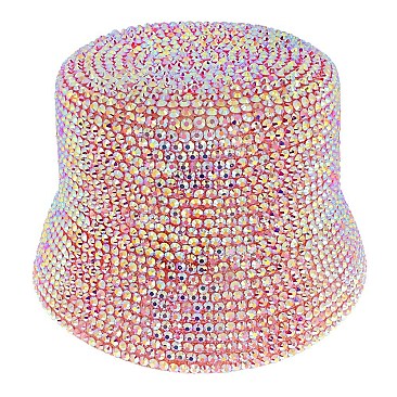 TRENDY RHINESTONE STUDDED PAPER BRAID BUCKET HAT