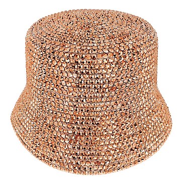 TRENDY RHINESTONE STUDDED PAPER BRAID BUCKET HAT