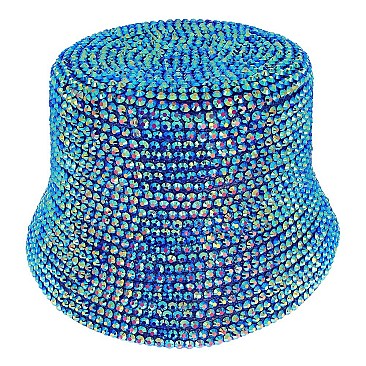 TRENDY RHINESTONE STUDDED PAPER BRAID BUCKET HAT