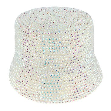 TRENDY RHINESTONE STUDDED PAPER BRAID BUCKET HAT