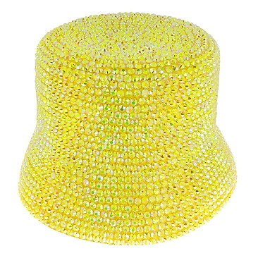 TRENDY RHINESTONE STUDDED PAPER BRAID BUCKET HAT