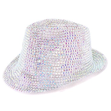 Trendy Rhinestone Studded Fedora Hat