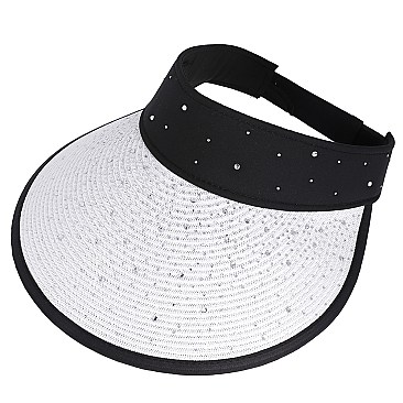 FASHION PAPER WOVEN SUN VISOR WITH CRYSTALS