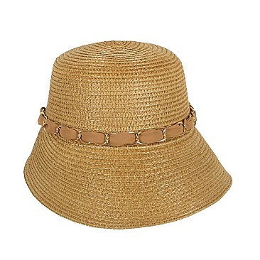 Fashionable Paper Braid Gardening Hat w/Sheer Bow Chain Link