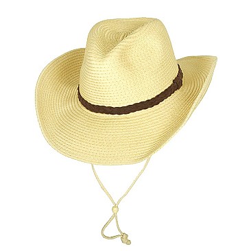 Fasionable Paper Braid Cowboy Hat With Braided Band And Adjustable Tie SLHTP674