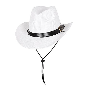 Fashionable Paper Braid Cowboy Hat With Belt Buckle Band And Adjustable Tie SLWHTP676