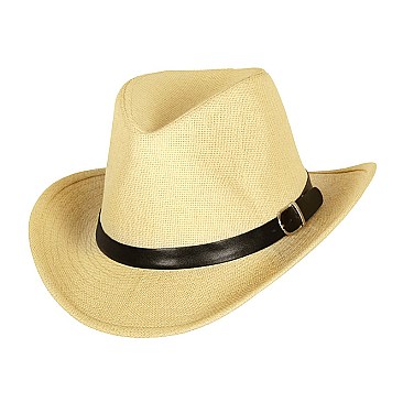 Fasionable Paper Braid Cowboy Hat With Belt Buckle Band SLHTP677