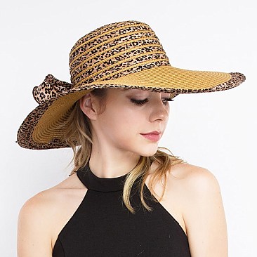 Trendy Floppy Hat W/cheetah Print On Edges SLHTP903