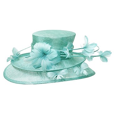 BILAYERED SINAMAY HAT W/ LILY FEATHER FLOWER