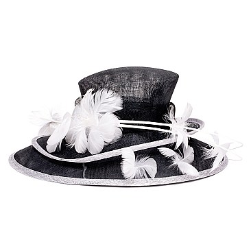 BILAYERED SINAMAY HAT W/ LILY FEATHER FLOWER